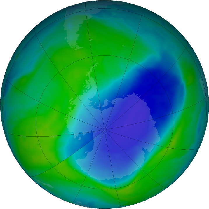 Antarctic ozone map for 13 December 2020